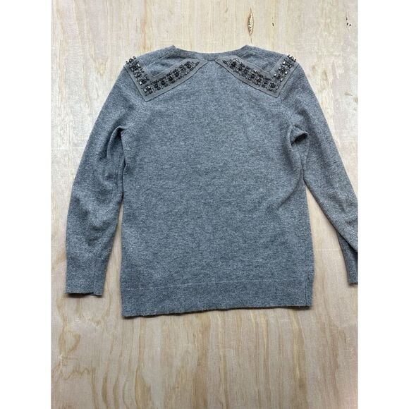 J Crew Jeweled-Shoulder Sweater Gray Size XS With Cashmere And Wool Pullover EUC - Picture 4 of 6